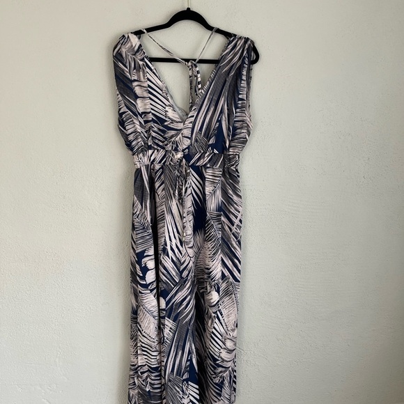 NXH Woman Navy&Taupe Floral V- Neck Maxi Dress, Size XL - Picture 7 of 9